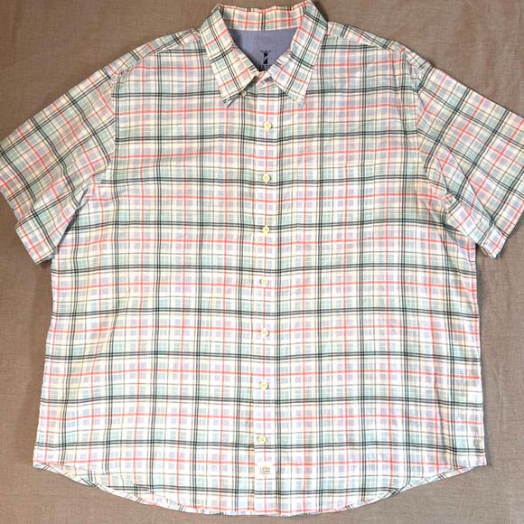 Izod Seaside Poplin Men's 2XL 100% Cotton Short Sleeve Lightweight Summer Plaid - Picture 9 of 10